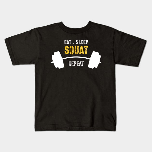 Eat sleep squat repeat Kids T-Shirt by Hloosh